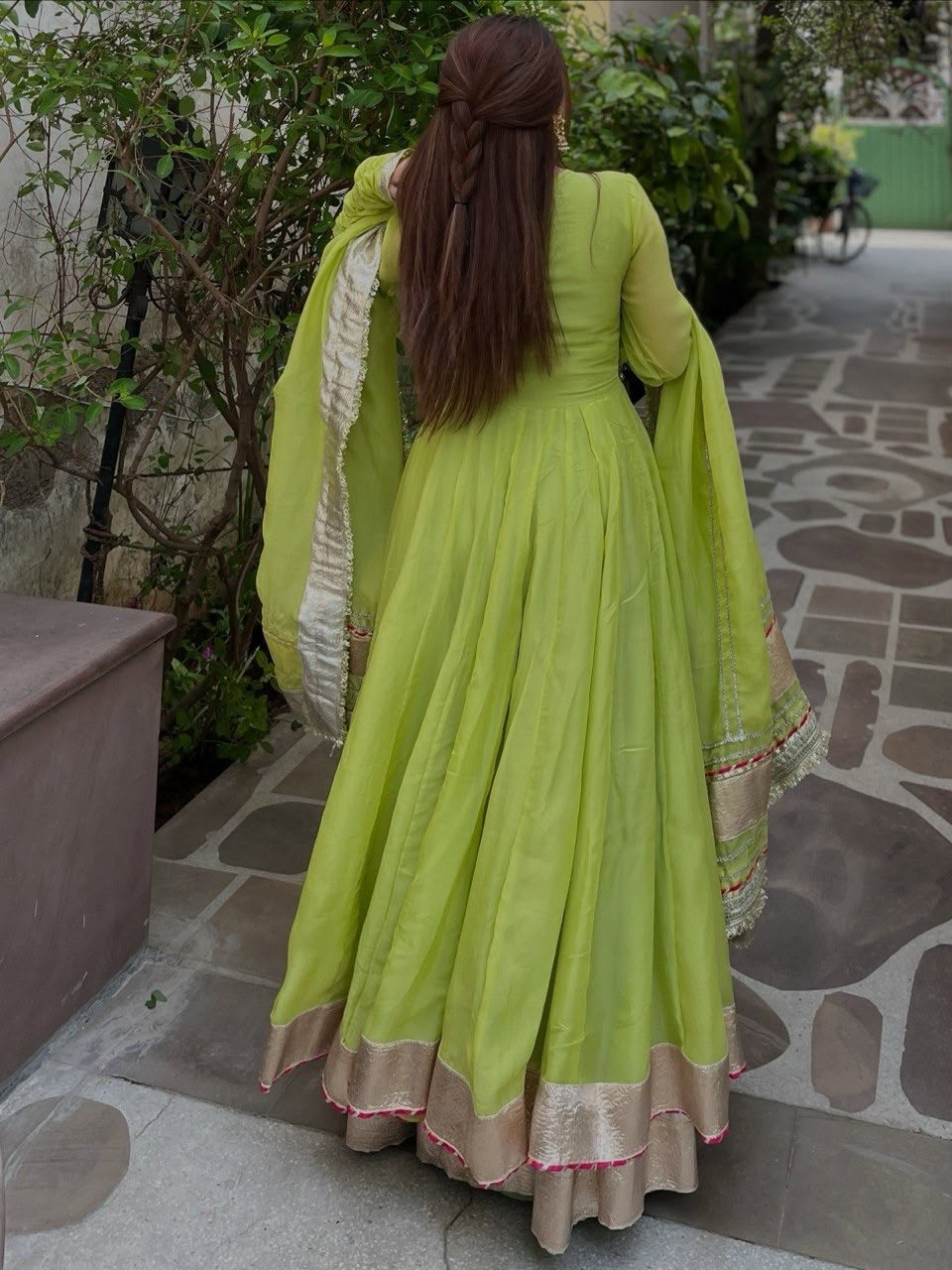 RTC 6048 Parrot Green | Parrot Tabby Organza Silk Gown with Hand Work & Mirror Work. Special Price ₹2549. Delivery 4-6 Working Days. Shop now. | Bollywood Gowns, Creative Gowns, Designer Gowns, Embroidered Gowns, Gowns, Party Wear Gowns