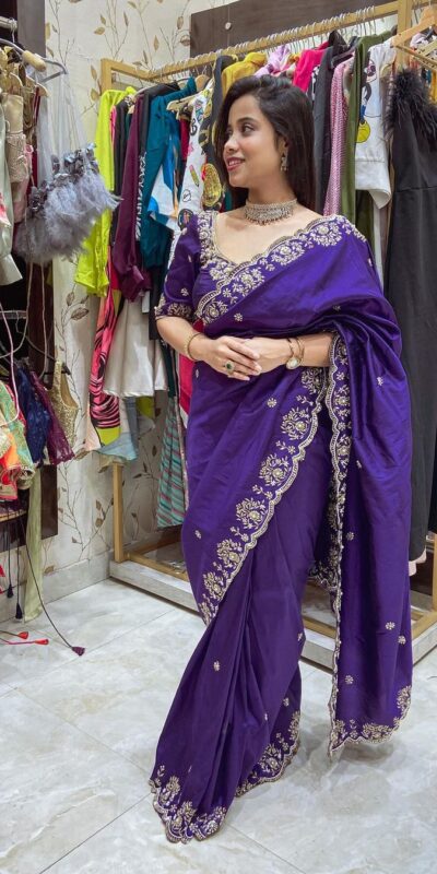 BT 398 Purple Purple Vichitra Silk Saree. Perfect for Wedding, Party, Holi, Anniversary, Engagement – Affordable Price ₹1799. Delivery 4-6 Working Days. | Creative Sarees, Bollywood Sarees, Designer Sarees, Embroidered Sarees, Ethnic Saree, Modern Digital sarees, Party Wear Sarees, Sarees