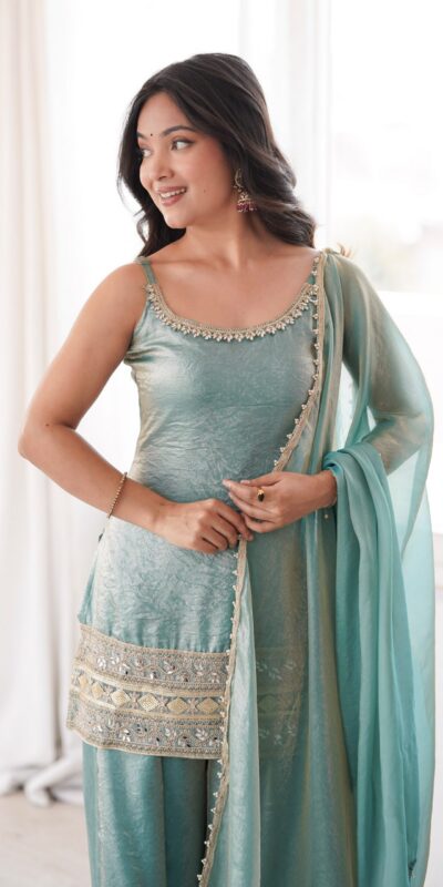 ZSR 3177 Sea Green in Doremon Crush Embroidery Work & Mirror Work Salwar Suit . Best Price ₹2099. Delivery 4-6 Working Days. Shop now. | Casual Suits, Jump Suits, Creative suits, Designer Suits, Palazzo Suits, Party Wear Suits, Patiala Suits, Salwar suit, Straight Suits