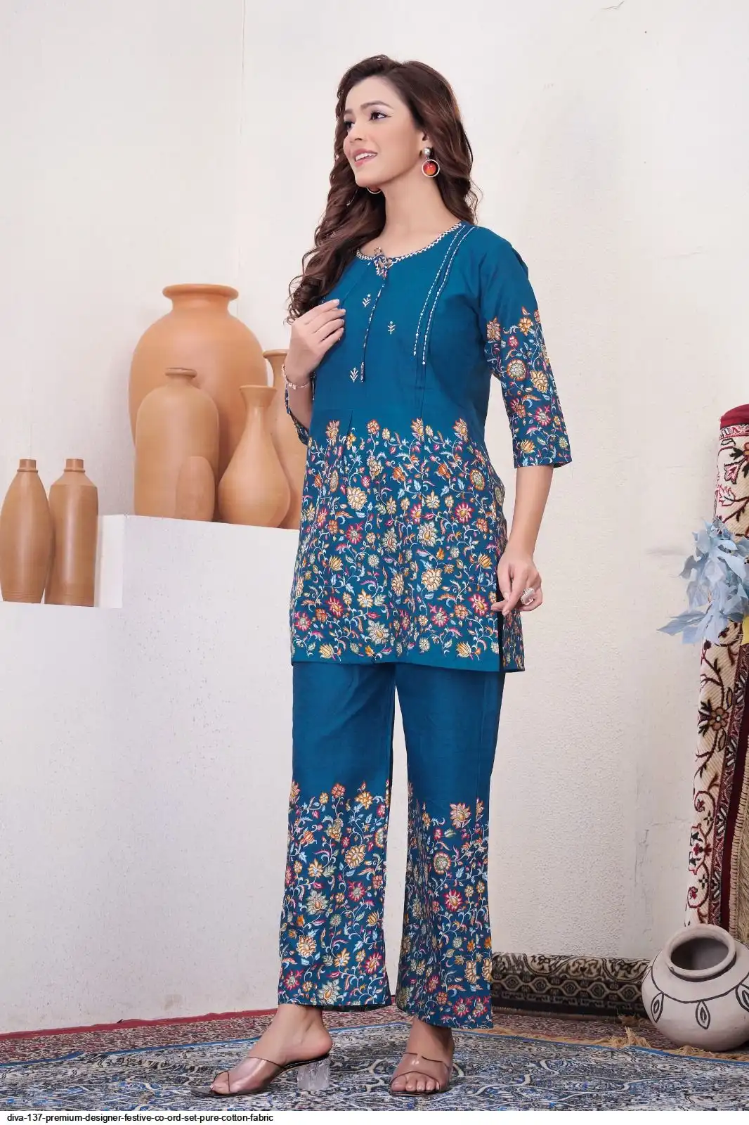 DIVA 137 Teal Pure Cotton Kantha work Elegant Kurti with Designer Work. Price 1749 - Delivery 4-6 Working Days. Shop now. | Bollywood Kurti, Creative Kurtis, Designer Kurti, Kurti, Party Wear Kurti, Selfie Kurti