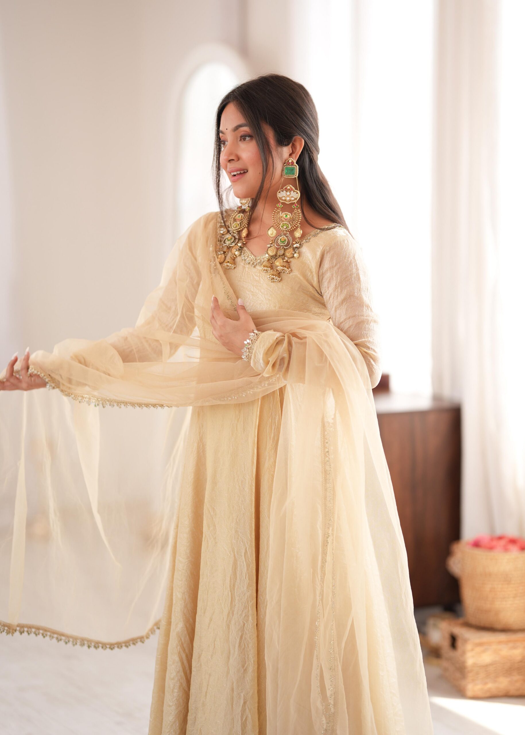 SRK 5355 Off White Doremon Crush Gown with Lace Work & Mirror Work. Exclusive Offer ₹2099. Delivery 4-6 Working Days. Shop now. | Bollywood Gowns, Creative Gowns, Designer Gowns, Embroidered Gowns, Gowns, Party Wear Gowns