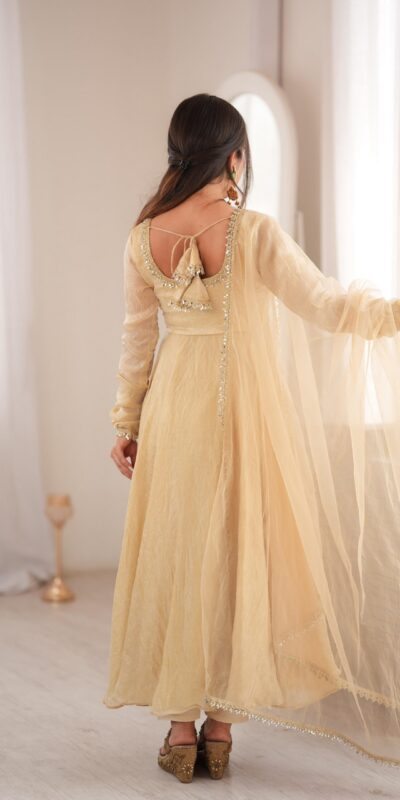 SRK 5355 Off White Doremon Crush Gown with Lace Work & Mirror Work. Exclusive Offer ₹2099. Delivery 4-6 Working Days. Shop now. | Bollywood Gowns, Creative Gowns, Designer Gowns, Embroidered Gowns, Gowns, Party Wear Gowns