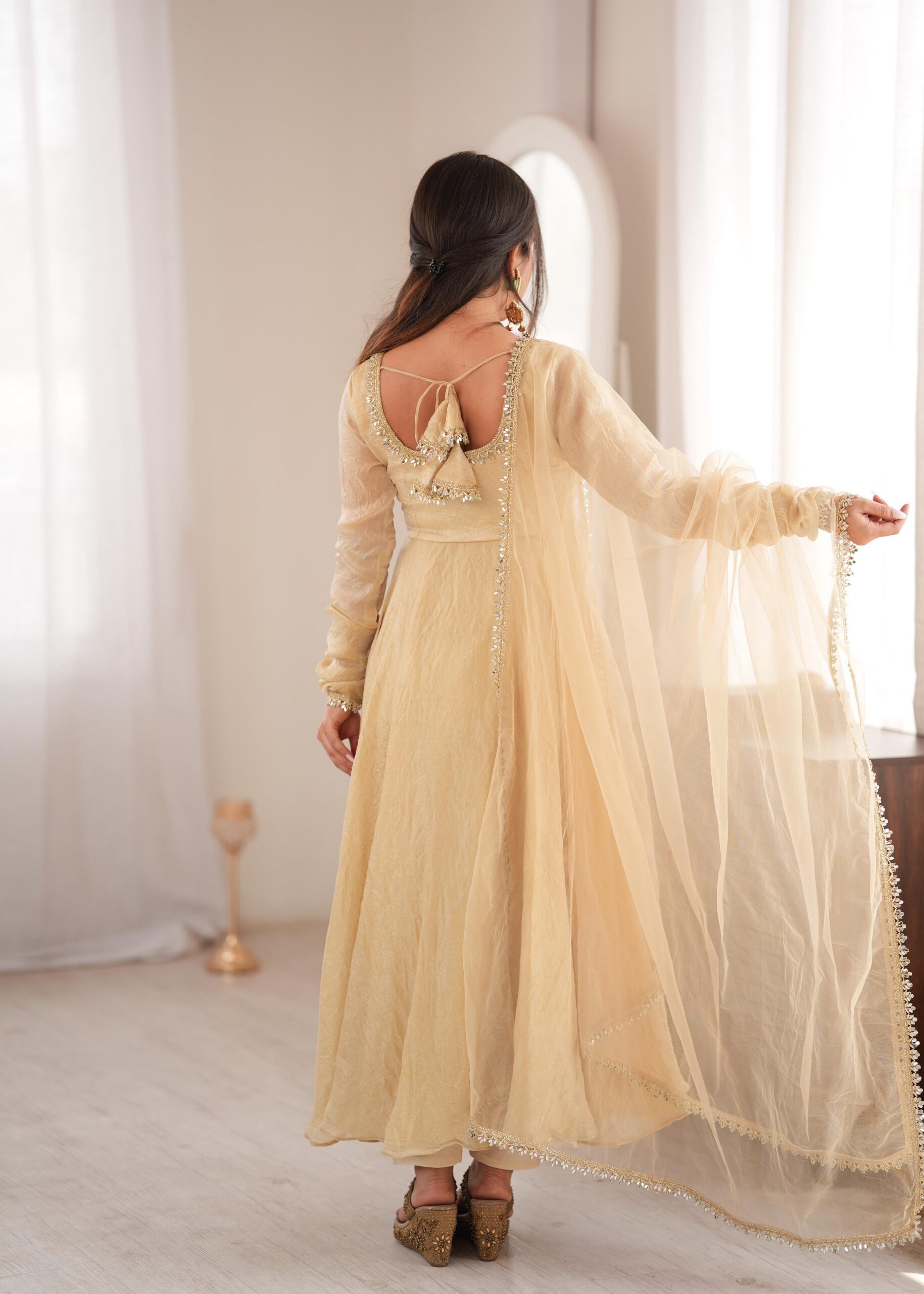 SRK 5355 Off White Doremon Crush Gown with Lace Work & Mirror Work. Exclusive Offer ₹2099. Delivery 4-6 Working Days. Shop now. | Bollywood Gowns, Creative Gowns, Designer Gowns, Embroidered Gowns, Gowns, Party Wear Gowns