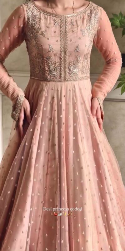 RTC 5991 Peach | Peach Faux Georgette Gown with Sequins Work. Festive Deal ₹2599. Delivery 4-6 Working Days. Online Shop now. | Bollywood Gowns, Creative Gowns, Designer Gowns, Embroidered Gowns, Gowns, Party Wear Gowns