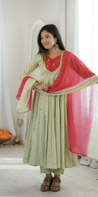 ZF 5023 Pista Roman Silk Gown with Mirror Work & Embroidery Work. Special Price ₹2099. Delivery 4-6 Working Days. Shop now. | Bollywood Gowns, Creative Gowns, Designer Gowns, Embroidered Gowns, Gowns, Party Wear Gowns