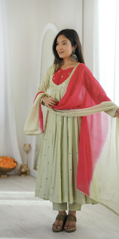 ZF 5023 Pista Roman Silk Gown with Mirror Work & Embroidery Work. Special Price ₹2099. Delivery 4-6 Working Days. Shop now. | Bollywood Gowns, Creative Gowns, Designer Gowns, Embroidered Gowns, Gowns, Party Wear Gowns