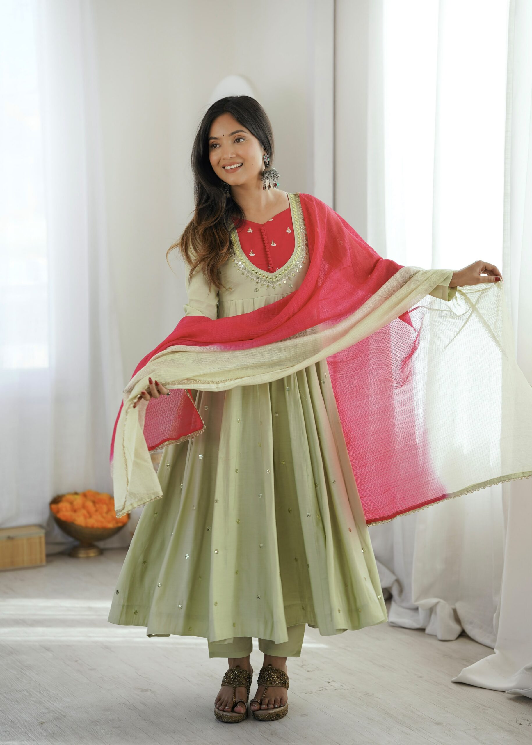 ZF 5023 Pista Roman Silk Gown with Mirror Work & Embroidery Work. Special Price ₹2099. Delivery 4-6 Working Days. Shop now. | Bollywood Gowns, Creative Gowns, Designer Gowns, Embroidered Gowns, Gowns, Party Wear Gowns