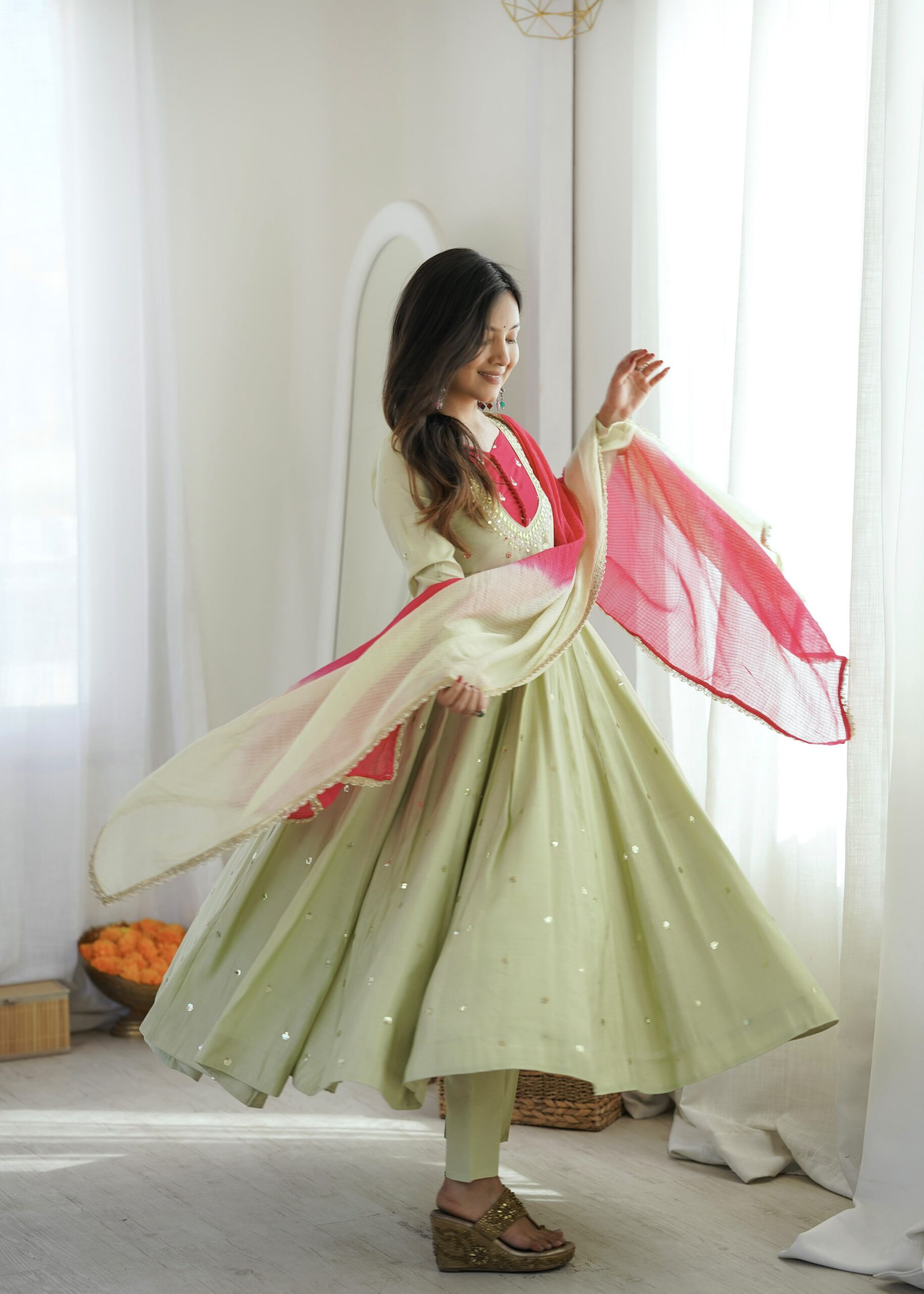 ZF 5023 Pista Roman Silk Gown with Mirror Work & Embroidery Work. Special Price ₹2099. Delivery 4-6 Working Days. Shop now. | Bollywood Gowns, Creative Gowns, Designer Gowns, Embroidered Gowns, Gowns, Party Wear Gowns