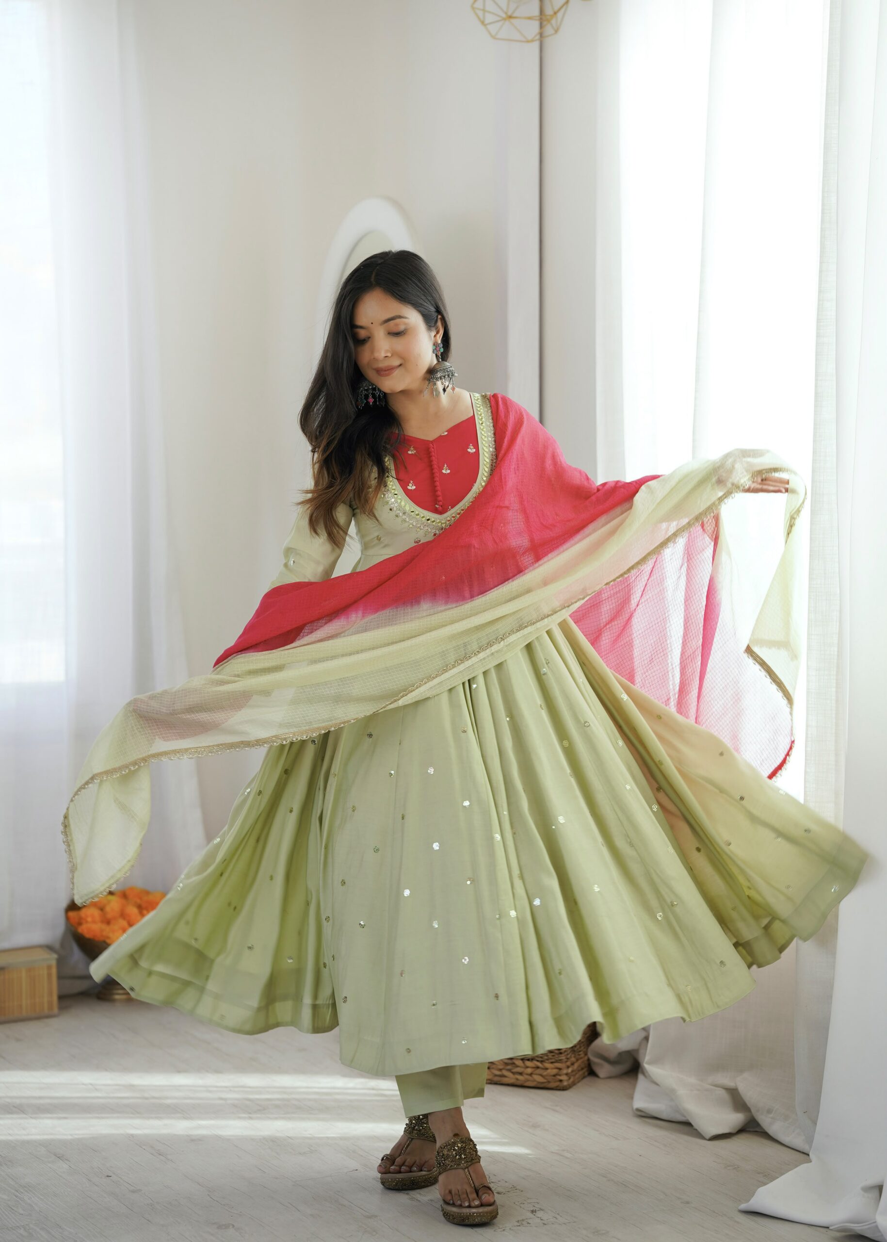 ZF 5023 Pista Roman Silk Gown with Mirror Work & Embroidery Work. Special Price ₹2099. Delivery 4-6 Working Days. Shop now. | Bollywood Gowns, Creative Gowns, Designer Gowns, Embroidered Gowns, Gowns, Party Wear Gowns