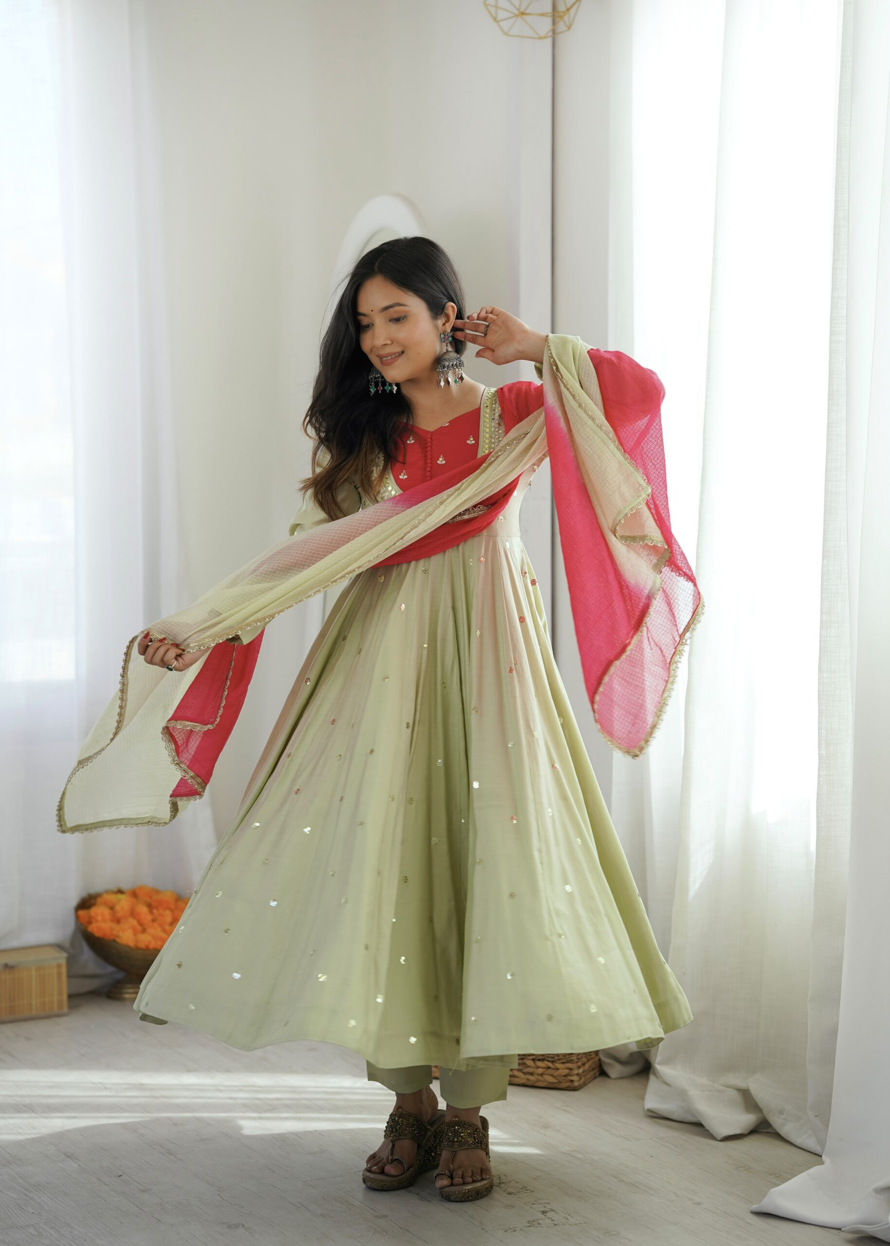 ZF 5023 Pista Roman Silk Gown with Mirror Work & Embroidery Work. Special Price ₹2099. Delivery 4-6 Working Days. Shop now. | Bollywood Gowns, Creative Gowns, Designer Gowns, Embroidered Gowns, Gowns, Party Wear Gowns
