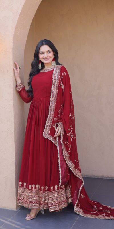KA 1256 Maroon Faux Blooming Gown Perfect for Wedding, Party, Pongal, Raksha Bandhan, Mehendi –. Introductory Price ₹2549. Delivery 4-6 Working Days | Bollywood Gowns, Creative Gowns, Designer Gowns, Embroidered Gowns, Gowns, Party Wear Gowns