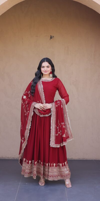 KA 1256 Maroon Faux Blooming Gown Perfect for Wedding, Party, Pongal, Raksha Bandhan, Mehendi –. Introductory Price ₹2549. Delivery 4-6 Working Days | Bollywood Gowns, Creative Gowns, Designer Gowns, Embroidered Gowns, Gowns, Party Wear Gowns