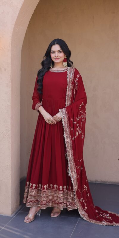 KA 1256 Maroon Faux Blooming Gown Perfect for Wedding, Party, Pongal, Raksha Bandhan, Mehendi –. Introductory Price ₹2549. Delivery 4-6 Working Days | Bollywood Gowns, Creative Gowns, Designer Gowns, Embroidered Gowns, Gowns, Party Wear Gowns