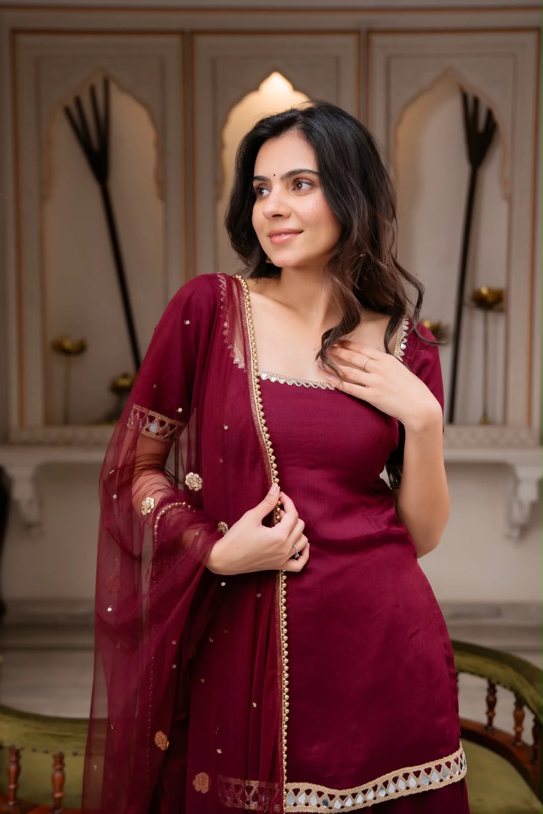ST 1197 Maroon | Faux Georgette Salwar Suit with Mirror Work & Embroidery Work. Get it for ₹1849. Delivery 4-6 Working Days. Shop now. | Casual Suits, Jump Suits, Creative suits, Designer Suits, Palazzo Suits, Party Wear Suits, Patiala Suits, Salwar suit, Straight Suits