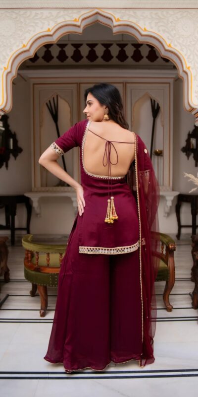 ST 1197 Maroon | Faux Georgette Salwar Suit with Mirror Work & Embroidery Work. Get it for ₹1849. Delivery 4-6 Working Days. Shop now. | Casual Suits, Jump Suits, Creative suits, Designer Suits, Palazzo Suits, Party Wear Suits, Patiala Suits, Salwar suit, Straight Suits