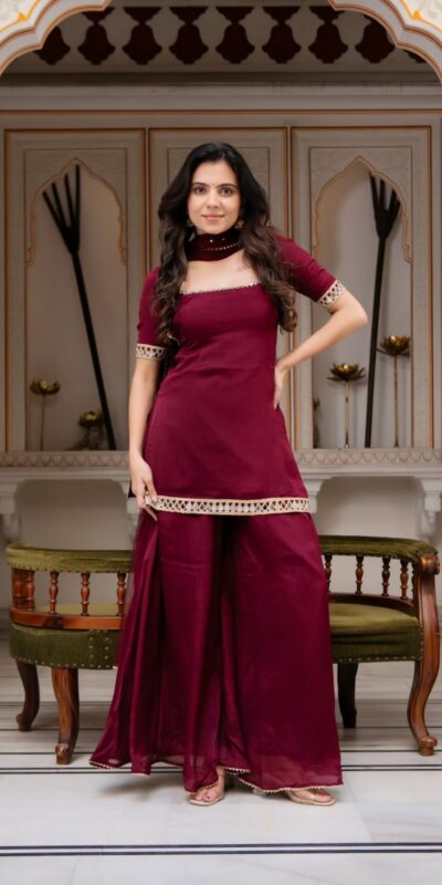 ST 1197 Maroon | Faux Georgette Salwar Suit with Mirror Work & Embroidery Work. Get it for ₹1849. Delivery 4-6 Working Days. Shop now. | Casual Suits, Jump Suits, Creative suits, Designer Suits, Palazzo Suits, Party Wear Suits, Patiala Suits, Salwar suit, Straight Suits