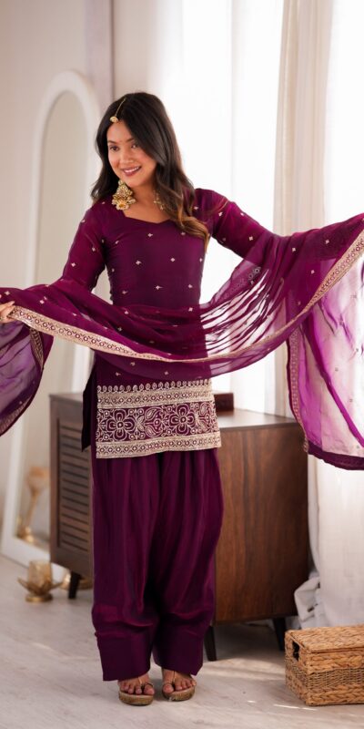KB 310 Wine in Wine Fendy Silk Embroidery Work & Sequins Work Salwar Suit . Now at just ₹2049. Delivery 4-6 Working Days. Shop now. | Casual Suits, Jump Suits, Creative suits, Designer Suits, Palazzo Suits, Party Wear Suits, Patiala Suits, Salwar suit, Straight Suits