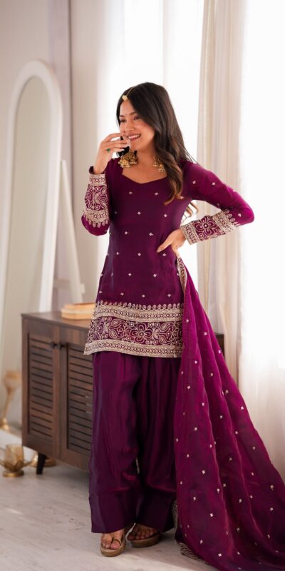 KB 310 Wine in Wine Fendy Silk Embroidery Work & Sequins Work Salwar Suit . Now at just ₹2049. Delivery 4-6 Working Days. Shop now. | Casual Suits, Jump Suits, Creative suits, Designer Suits, Palazzo Suits, Party Wear Suits, Patiala Suits, Salwar suit, Straight Suits
