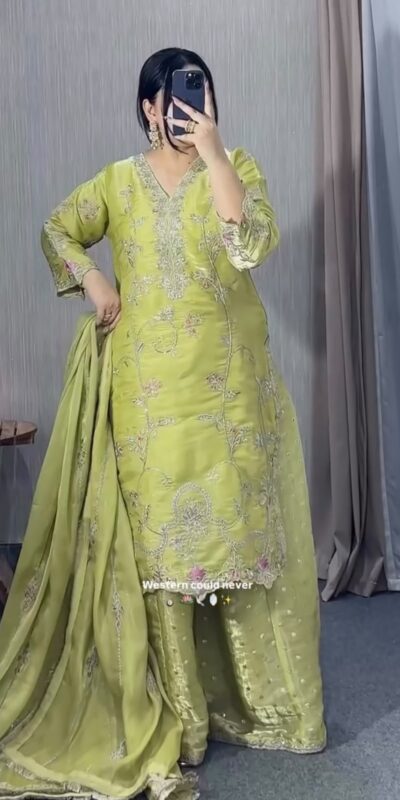 VLM 342 Pista Color Zimmy Silk Salwar Suit with Embroidery Work. Affordable Price ₹2149. Delivery 4-6 Working Days. Shop now. | Casual Suits, Jump Suits, Creative suits, Designer Suits, Palazzo Suits, Party Wear Suits, Patiala Suits, Salwar suit, Straight Suits