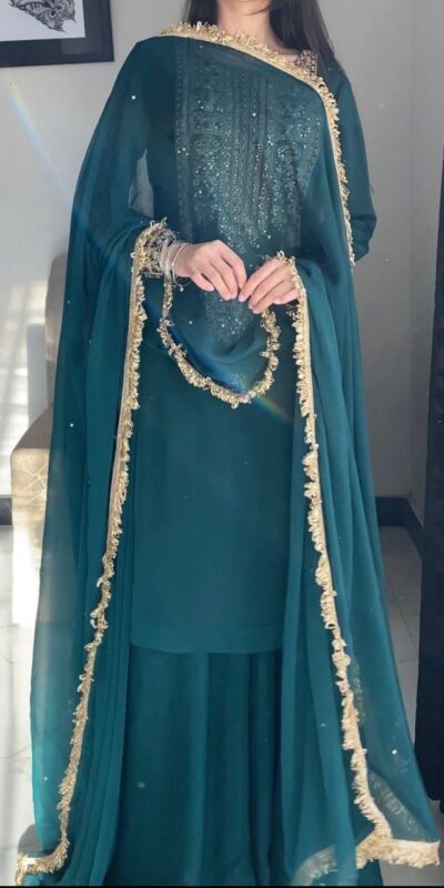ZC 8021 Teal Fox Georgette Salwar Suit with Embroidery Work & Sequins Work. Exclusive Offer ₹2099. Delivery 4-6 Working Days. Shop now. | Casual Suits, Jump Suits, Creative suits, Designer Suits, Palazzo Suits, Party Wear Suits, Patiala Suits, Salwar suit, Straight Suits