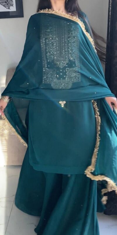 ZC 8021 Teal Fox Georgette Salwar Suit with Embroidery Work & Sequins Work. Exclusive Offer ₹2099. Delivery 4-6 Working Days. Shop now. | Casual Suits, Jump Suits, Creative suits, Designer Suits, Palazzo Suits, Party Wear Suits, Patiala Suits, Salwar suit, Straight Suits