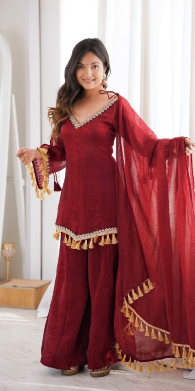 SRK 5357 Maroon Doremon Crush Salwar Suit Perfect for Wedding, Party, Traditional Day, Baisakhi, Karwa Chauth – . Exclusive Offer ₹2099. Delive | Casual Suits, Jump Suits, Creative suits, Designer Suits, Palazzo Suits, Party Wear Suits, Patiala Suits, Salwar suit, Straight Suits