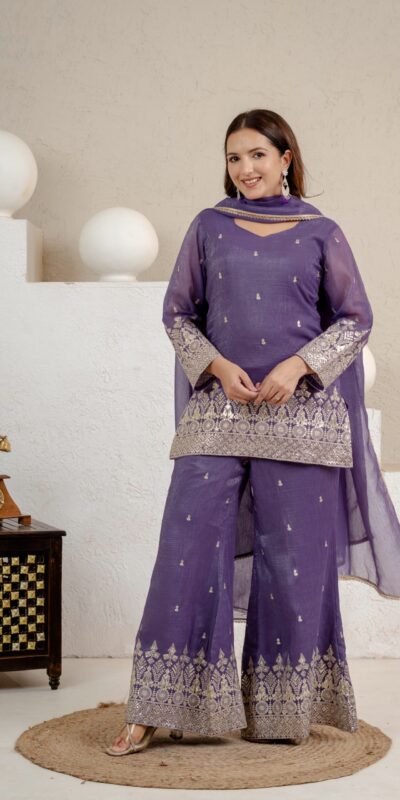 MD 3103 Lavender Crunchy Silk Salwar Suit with Embroidery Work & Sequins Work. Exclusive Offer ₹2399. Delivery 4-6 Working Days. Shop now. | Casual Suits, Jump Suits, Creative suits, Designer Suits, Palazzo Suits, Party Wear Suits, Patiala Suits, Salwar suit, Straight Suits
