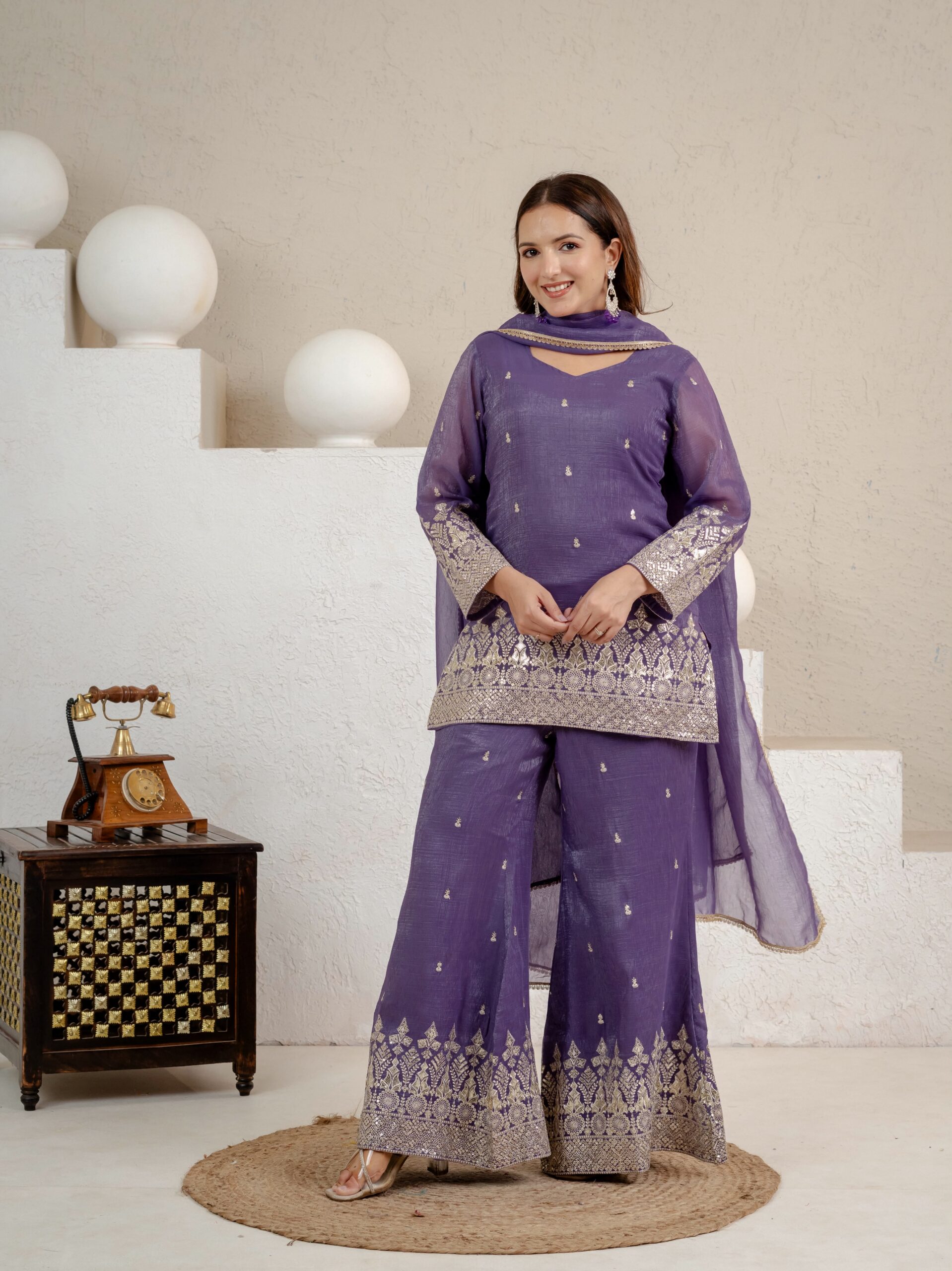 MD 3103 Lavender Crunchy Silk Salwar Suit with Embroidery Work & Sequins Work. Exclusive Offer ₹2399. Delivery 4-6 Working Days. Shop now. | Casual Suits, Jump Suits, Creative suits, Designer Suits, Palazzo Suits, Party Wear Suits, Patiala Suits, Salwar suit, Straight Suits