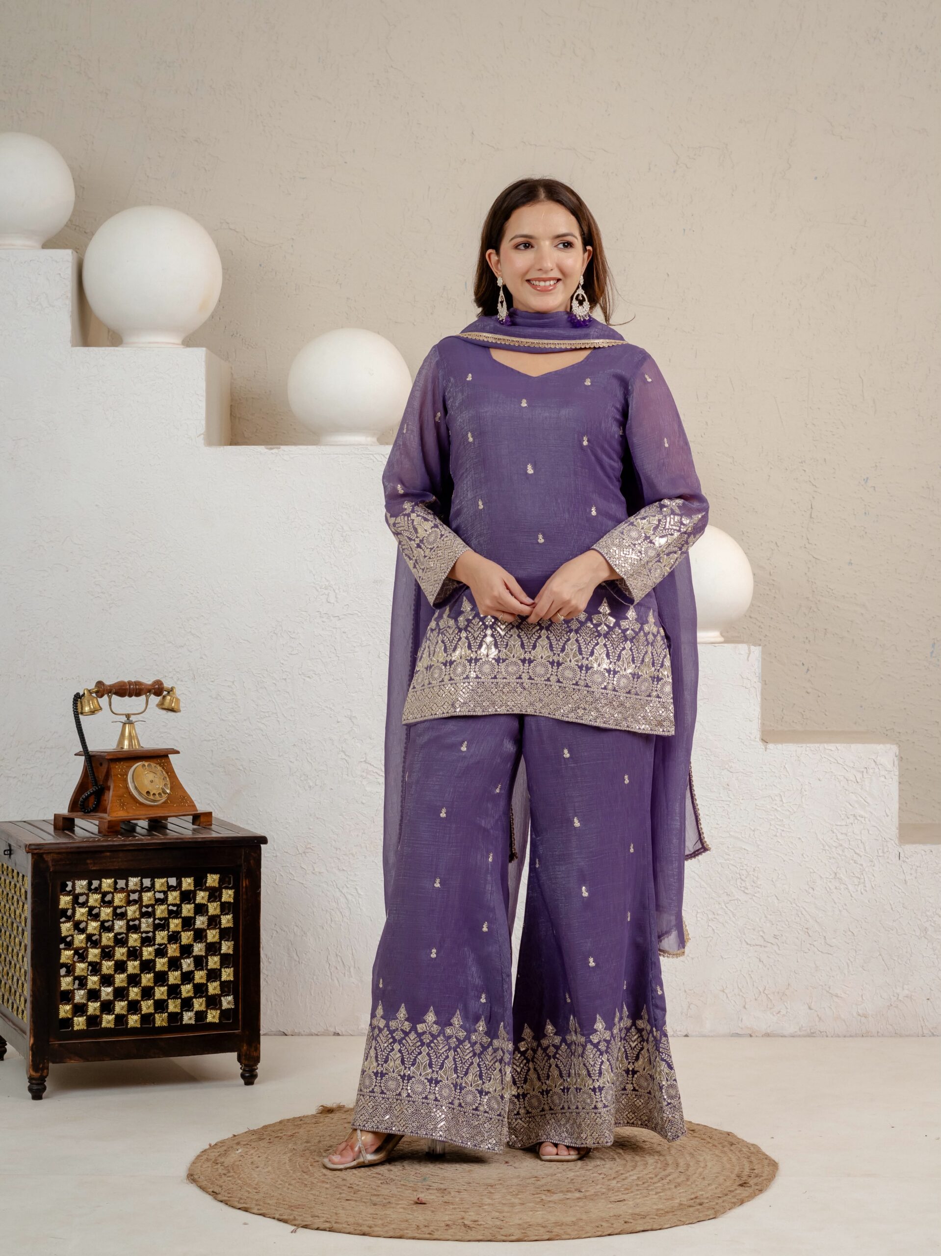 MD 3103 Lavender Crunchy Silk Salwar Suit with Embroidery Work & Sequins Work. Exclusive Offer ₹2399. Delivery 4-6 Working Days. Shop now. | Casual Suits, Jump Suits, Creative suits, Designer Suits, Palazzo Suits, Party Wear Suits, Patiala Suits, Salwar suit, Straight Suits