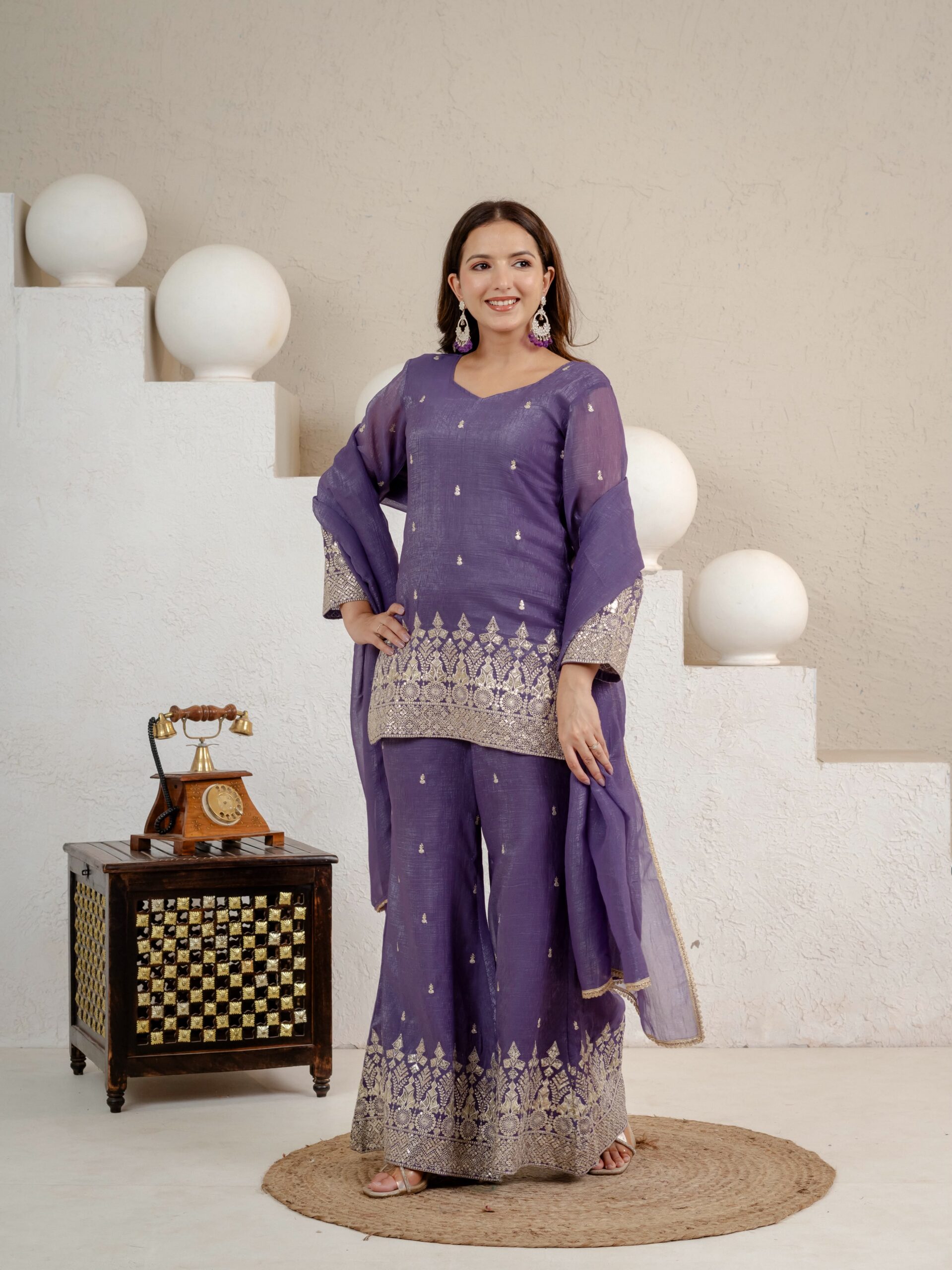 MD 3103 Lavender Crunchy Silk Salwar Suit with Embroidery Work & Sequins Work. Exclusive Offer ₹2399. Delivery 4-6 Working Days. Shop now. | Casual Suits, Jump Suits, Creative suits, Designer Suits, Palazzo Suits, Party Wear Suits, Patiala Suits, Salwar suit, Straight Suits