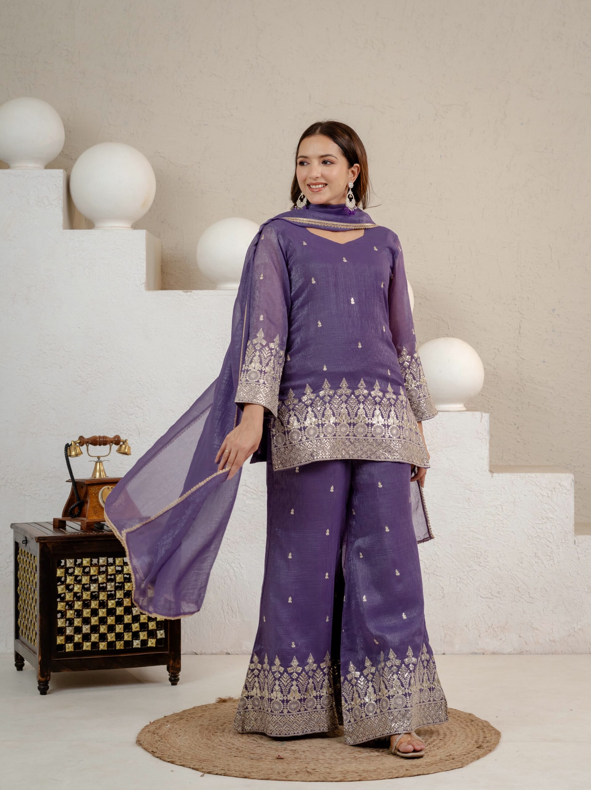 MD 3103 Lavender Crunchy Silk Salwar Suit with Embroidery Work & Sequins Work. Exclusive Offer ₹2399. Delivery 4-6 Working Days. Shop now. | Casual Suits, Jump Suits, Creative suits, Designer Suits, Palazzo Suits, Party Wear Suits, Patiala Suits, Salwar suit, Straight Suits