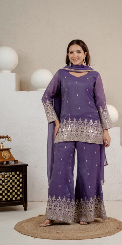 MD 3103 Lavender Crunchy Silk Salwar Suit with Embroidery Work & Sequins Work. Exclusive Offer ₹2399. Delivery 4-6 Working Days. Shop now. | Casual Suits, Jump Suits, Creative suits, Designer Suits, Palazzo Suits, Party Wear Suits, Patiala Suits, Salwar suit, Straight Suits