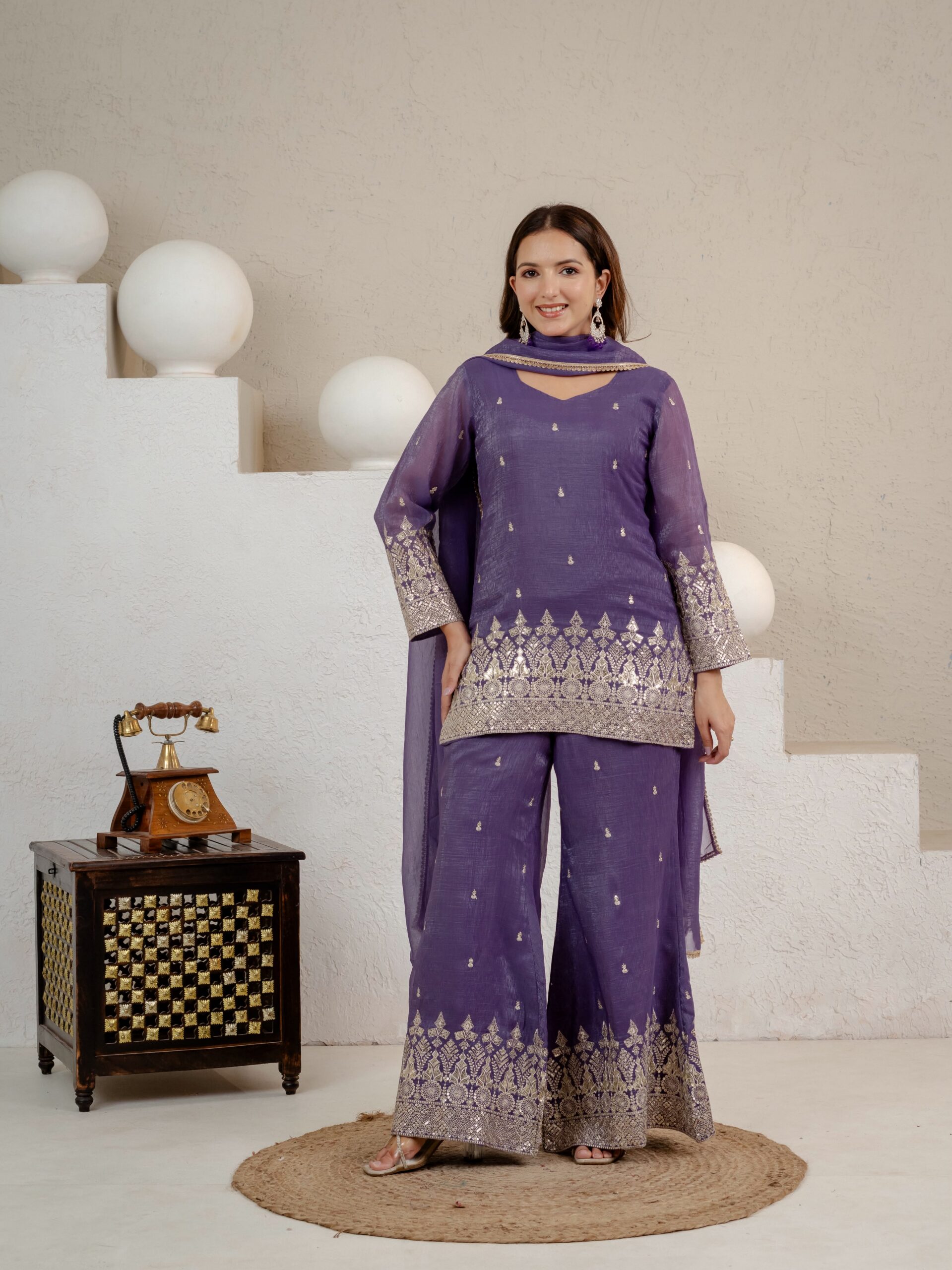 MD 3103 Lavender Crunchy Silk Salwar Suit with Embroidery Work & Sequins Work. Exclusive Offer ₹2399. Delivery 4-6 Working Days. Shop now. | Casual Suits, Jump Suits, Creative suits, Designer Suits, Palazzo Suits, Party Wear Suits, Patiala Suits, Salwar suit, Straight Suits