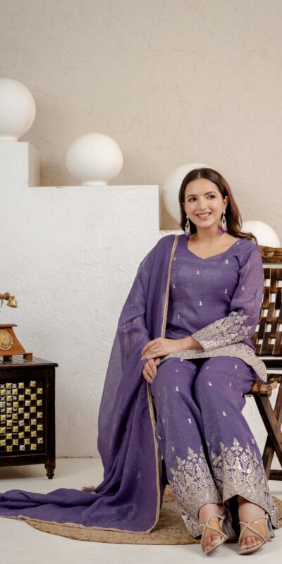 MD 3103 Lavender Crunchy Silk Salwar Suit with Embroidery Work & Sequins Work. Exclusive Offer ₹2399. Delivery 4-6 Working Days. Shop now. | Casual Suits, Jump Suits, Creative suits, Designer Suits, Palazzo Suits, Party Wear Suits, Patiala Suits, Salwar suit, Straight Suits