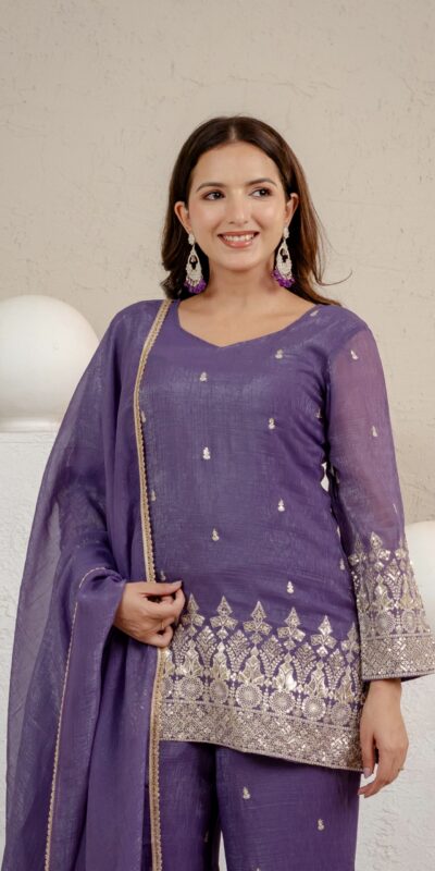 MD 3103 Lavender Crunchy Silk Salwar Suit with Embroidery Work & Sequins Work. Exclusive Offer ₹2399. Delivery 4-6 Working Days. Shop now. | Casual Suits, Jump Suits, Creative suits, Designer Suits, Palazzo Suits, Party Wear Suits, Patiala Suits, Salwar suit, Straight Suits