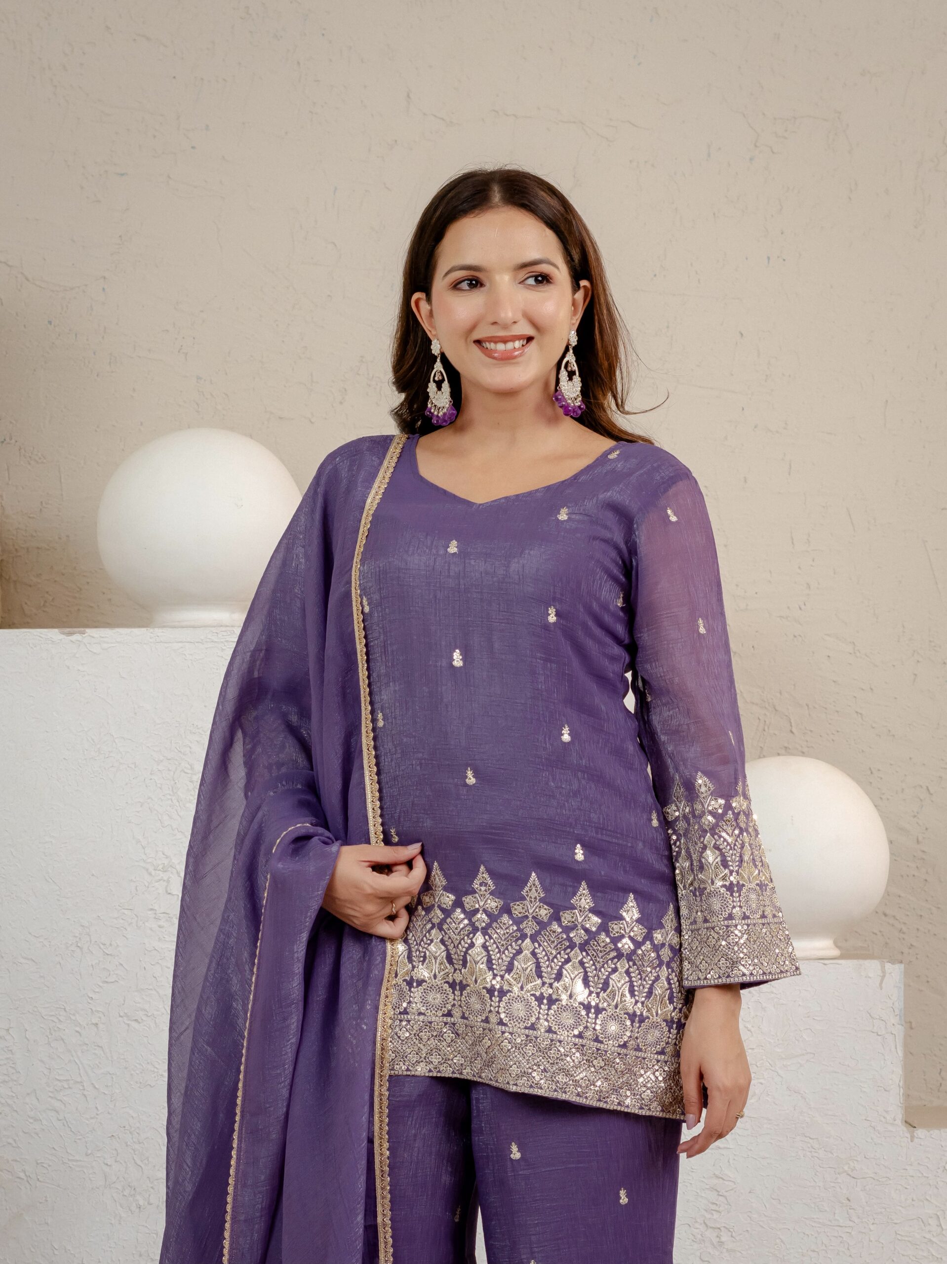 MD 3103 Lavender Crunchy Silk Salwar Suit with Embroidery Work & Sequins Work. Exclusive Offer ₹2399. Delivery 4-6 Working Days. Shop now. | Casual Suits, Jump Suits, Creative suits, Designer Suits, Palazzo Suits, Party Wear Suits, Patiala Suits, Salwar suit, Straight Suits