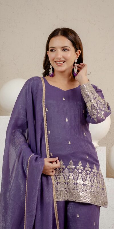 MD 3103 Lavender Crunchy Silk Salwar Suit with Embroidery Work & Sequins Work. Exclusive Offer ₹2399. Delivery 4-6 Working Days. Shop now. | Casual Suits, Jump Suits, Creative suits, Designer Suits, Palazzo Suits, Party Wear Suits, Patiala Suits, Salwar suit, Straight Suits