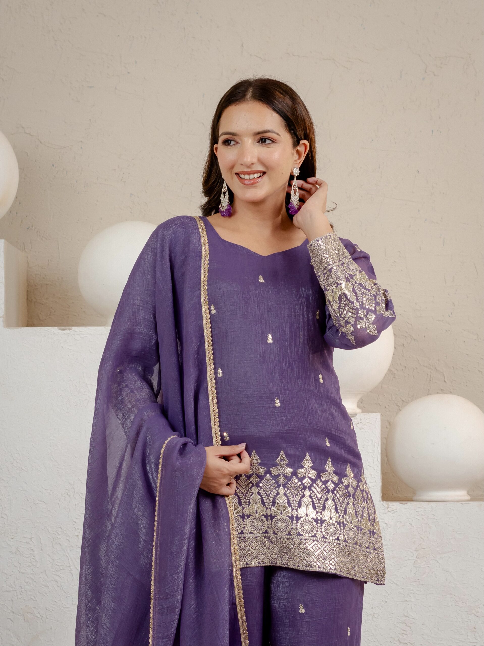 MD 3103 Lavender Crunchy Silk Salwar Suit with Embroidery Work & Sequins Work. Exclusive Offer ₹2399. Delivery 4-6 Working Days. Shop now. | Casual Suits, Jump Suits, Creative suits, Designer Suits, Palazzo Suits, Party Wear Suits, Patiala Suits, Salwar suit, Straight Suits