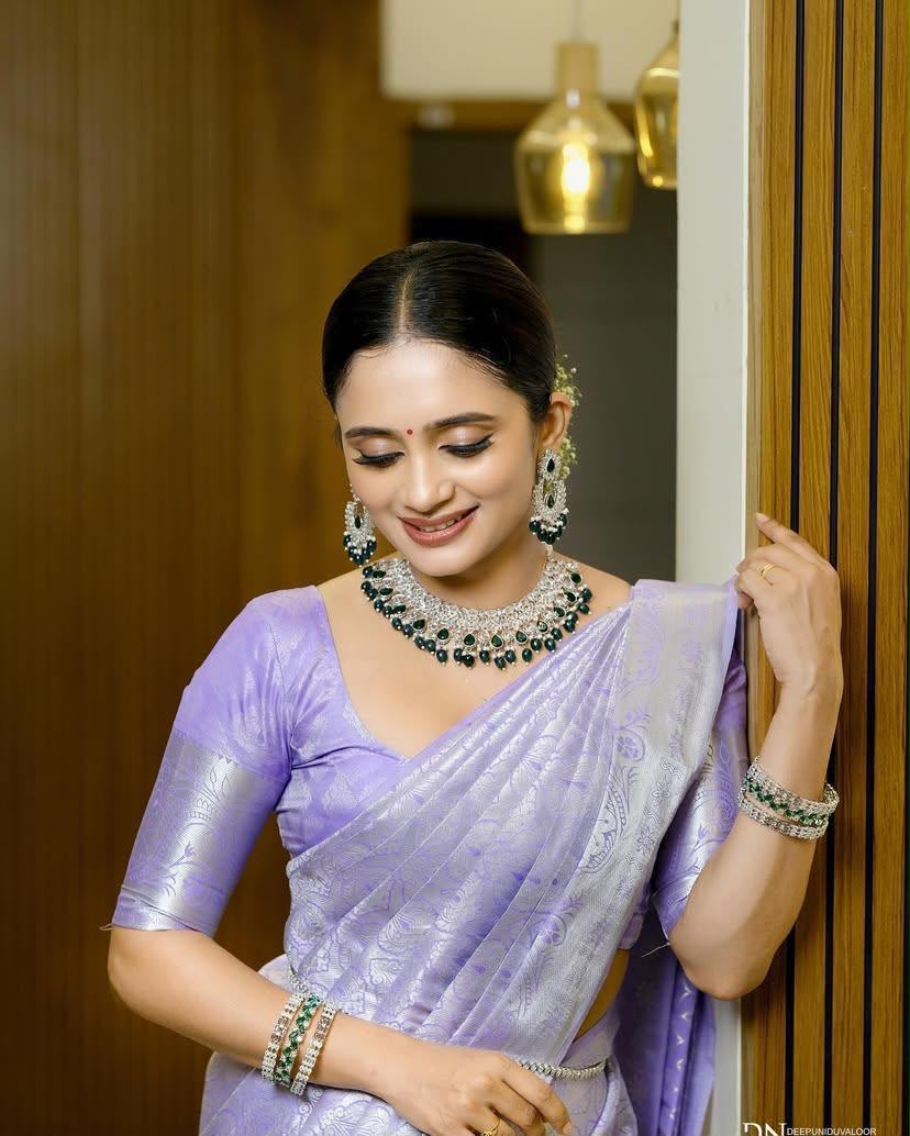 KPR 259 Lavender Soft Lichi Silk Saree with Lace Work & Lace Border. Introductory Price ₹1349. Delivery 4-6 Working Days. Shop now. | Creative Sarees, Bollywood Sarees, Designer Sarees, Embroidered Sarees, Ethnic Saree, Modern Digital sarees, Party Wear Sarees, Sarees