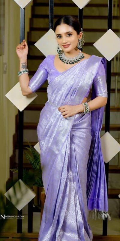 KPR 259 Lavender Soft Lichi Silk Saree with Lace Work & Lace Border. Introductory Price ₹1349. Delivery 4-6 Working Days. Shop now. | Creative Sarees, Bollywood Sarees, Designer Sarees, Embroidered Sarees, Ethnic Saree, Modern Digital sarees, Party Wear Sarees, Sarees