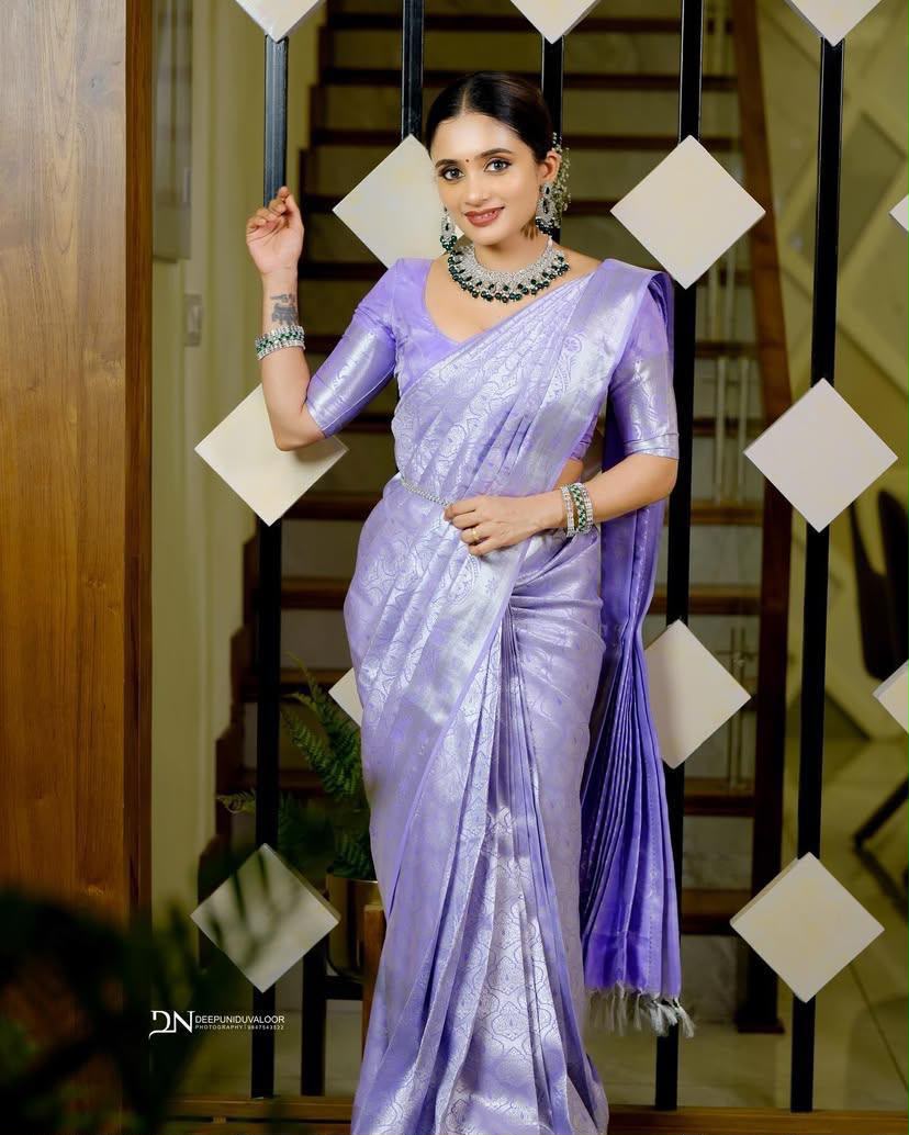 KPR 259 Lavender Soft Lichi Silk Saree with Lace Work & Lace Border. Introductory Price ₹1349. Delivery 4-6 Working Days. Shop now. | Creative Sarees, Bollywood Sarees, Designer Sarees, Embroidered Sarees, Ethnic Saree, Modern Digital sarees, Party Wear Sarees, Sarees
