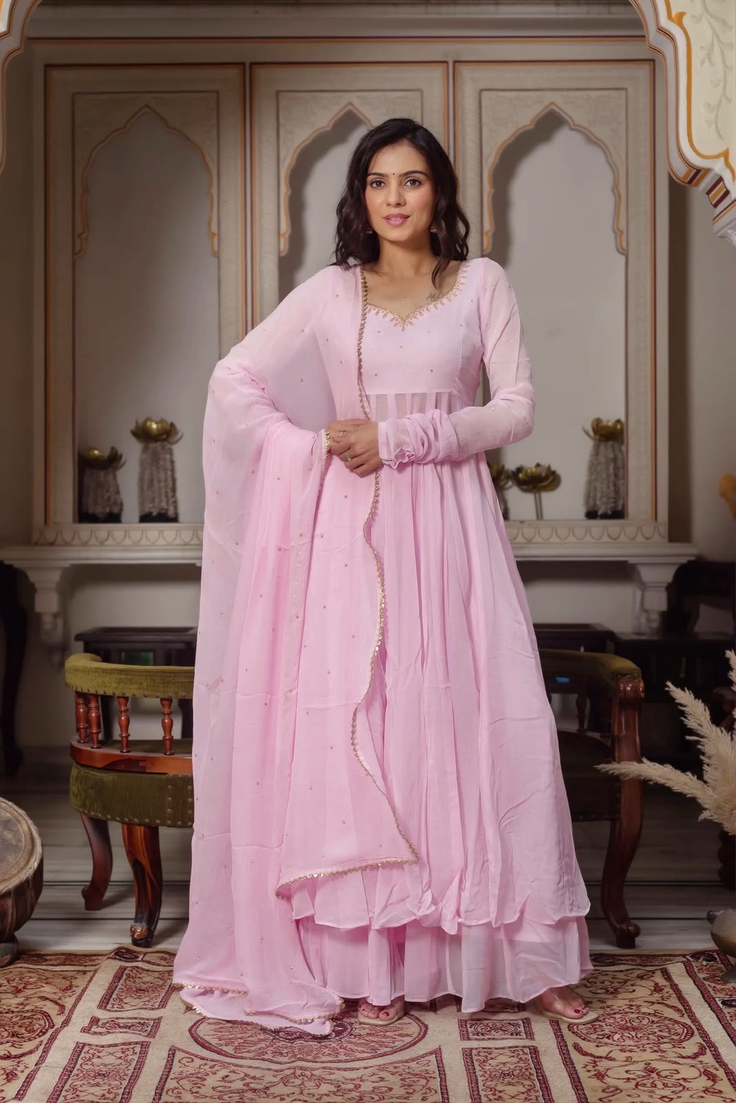 KD 1636 Light Pink | Faux Georgette Salwar Suit with Lace Work & Digital Print. Introductory Price ₹1999. Delivery 4-6 Working Days. Shop now. | Anarkali Suits, Bollywood Anarkali, Creative-Anarkali, Designer Anarkali, Embroidered Anarkali, Party Wear Anarkali, Salwar suit