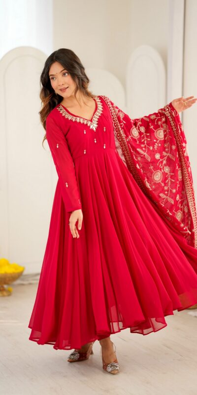 ZF 5025 Red Faux Georgette Gown Perfect for Wedding, Party, Raksha Bandhan, Temple Visit, Onam – . Get it for ₹2149. Delivery 4-6 Working Days. Shop now | Bollywood Gowns, Creative Gowns, Designer Gowns, Embroidered Gowns, Gowns, Party Wear Gowns