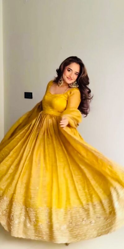 ZF 6012 Yellow in Gold Crush Zari Work & Embroidery Work Gown . Affordable Price ₹2149. Delivery 4-6 Working Days. Shop now. | Bollywood Gowns, Creative Gowns, Designer Gowns, Embroidered Gowns, Gowns, Party Wear Gowns