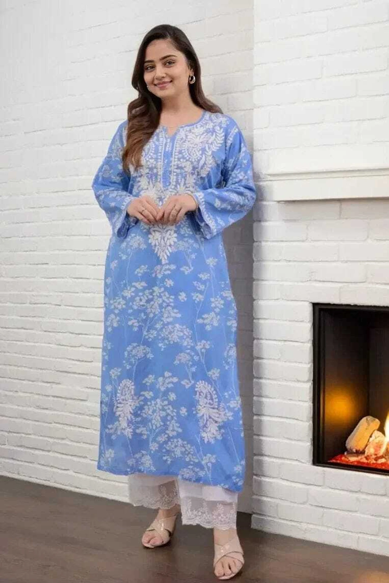 MF 1130 Blue in Colour Poly Cotton Chikenkari Work & Lace Work Kurti . Festive Deal ₹1499. Delivery 4-6 Working Days. Shop now. | Bollywood Kurti, Creative Kurtis, Designer Kurti, Kurti, Party Wear Kurti, Selfie Kurti