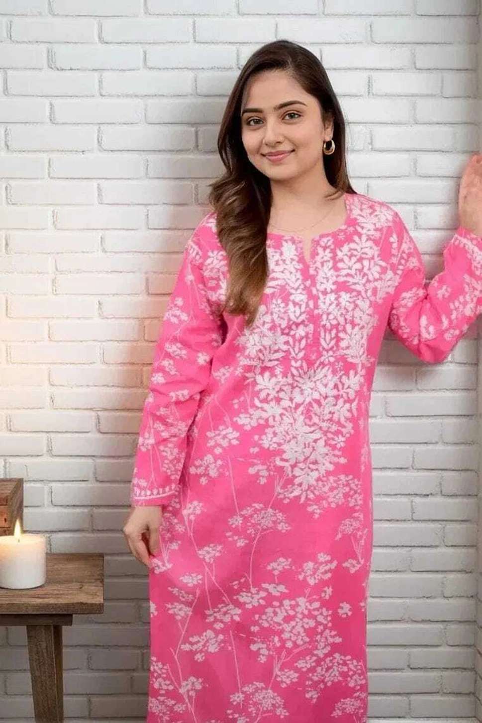 MF 1130 Pink in Colour Poly Cotton Chikenkari Work & Lace Work Kurti . Festive Deal ₹1499. Delivery 4-6 Working Days. Shop now. | Bollywood Kurti, Creative Kurtis, Designer Kurti, Kurti, Party Wear Kurti, Selfie Kurti