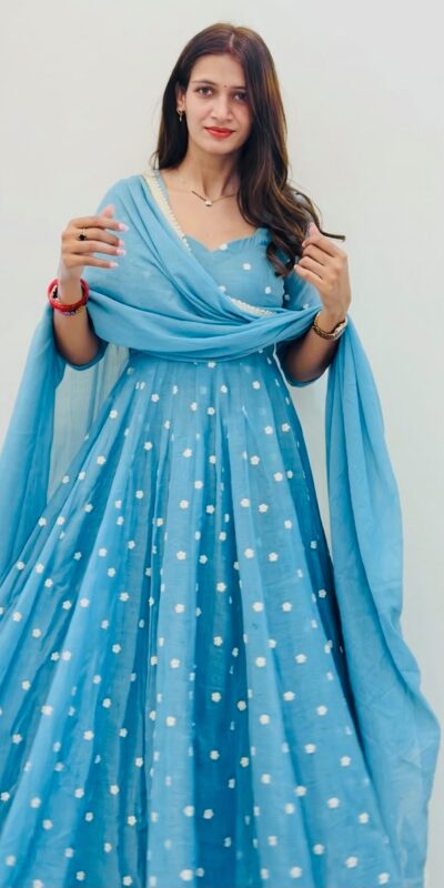 SRK 5358 Sky Blue with Thread Embroidery & Work Sky Blue Georgette Gown . Festive Deal ₹1899. Delivery 4-6 Working Days. Shop now. | Bollywood Gowns, Creative Gowns, Designer Gowns, Embroidered Gowns, Gowns, Party Wear Gowns