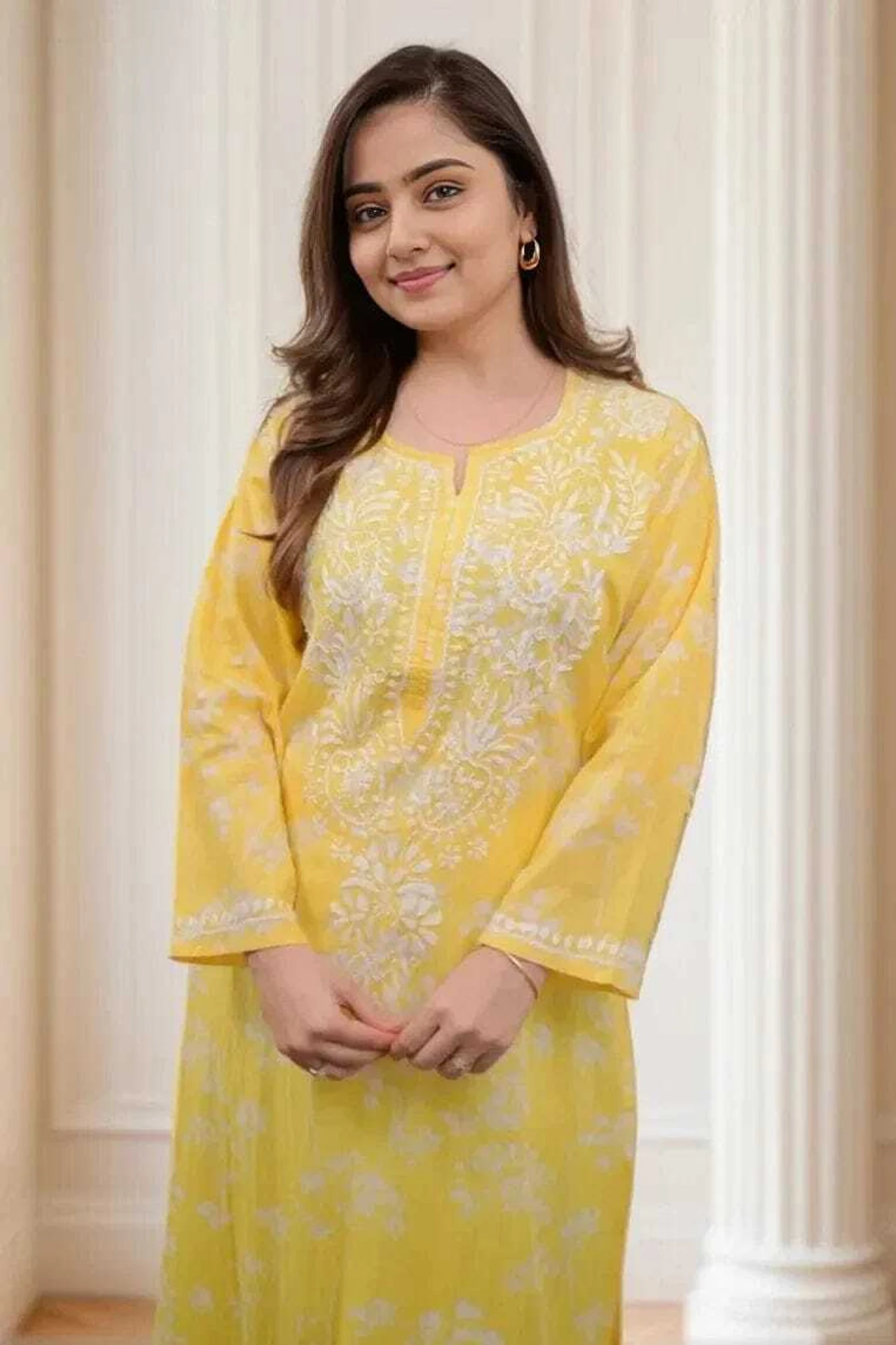 MF 1130 Yellow in Colour Poly Cotton Chikenkari Work & Lace Work Kurti . Festive Deal ₹1499. Delivery 4-6 Working Days. Shop now. | Bollywood Kurti, Creative Kurtis, Designer Kurti, Kurti, Party Wear Kurti, Selfie Kurti