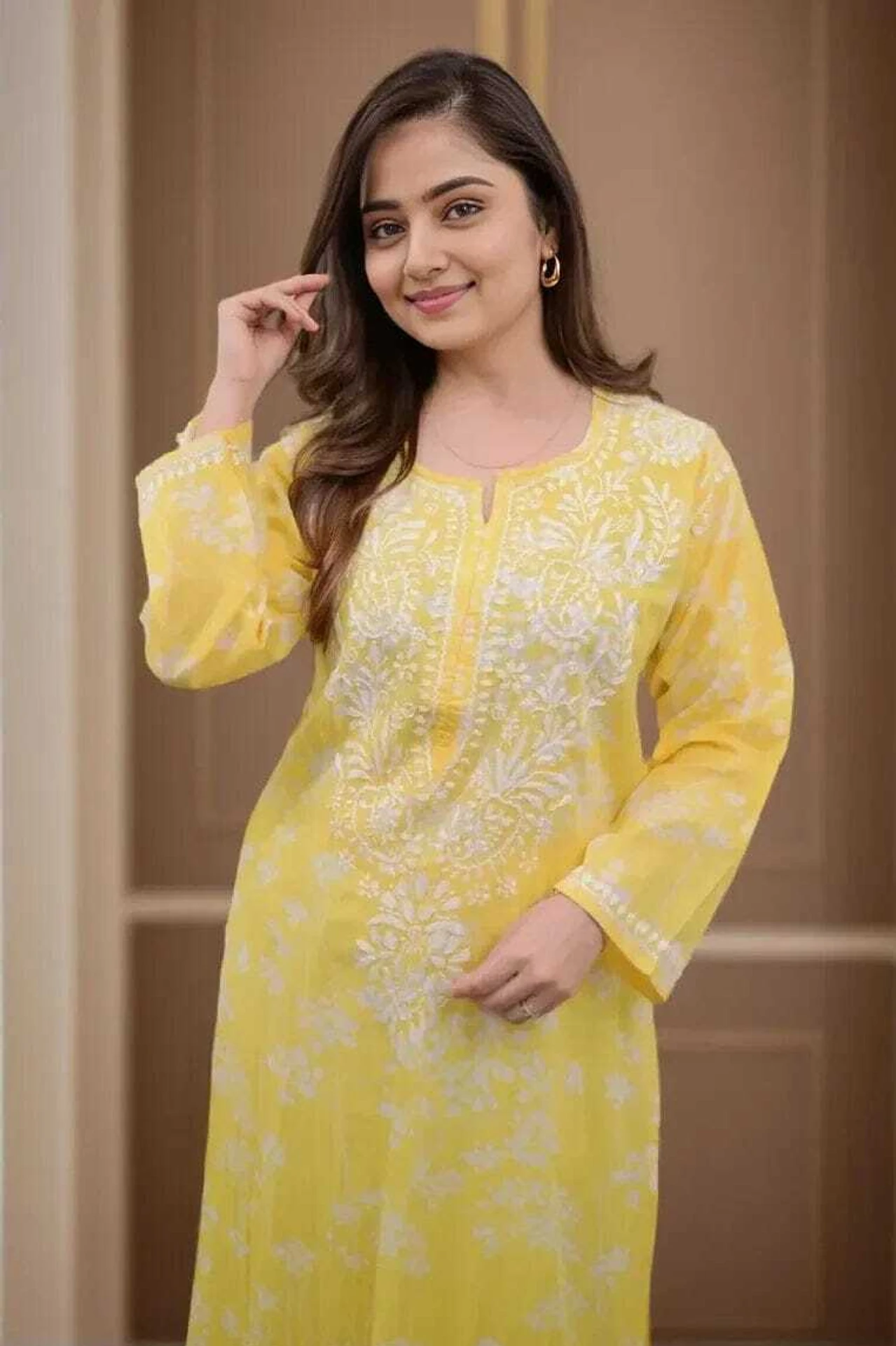MF 1130 Yellow in Colour Poly Cotton Chikenkari Work & Lace Work Kurti . Festive Deal ₹1499. Delivery 4-6 Working Days. Shop now. | Bollywood Kurti, Creative Kurtis, Designer Kurti, Kurti, Party Wear Kurti, Selfie Kurti