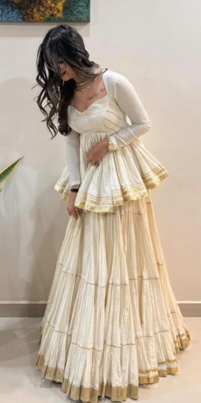 PC 586 White Color Pure Cotton Lehenga Choli with Cowrie Work. Festive Deal ₹2549. Delivery 4-6 Working Days. Online Shop now. | Bollywood Lehenga, Creative Lehenga, Designer Lehenga, Embroidered Lehenga, Lehenga, Party Wear Lehenga